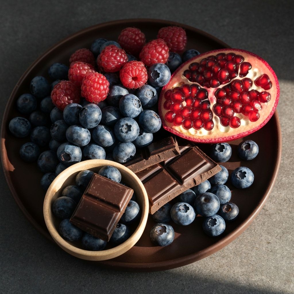 Antioxidant rich foods like berries and dark chocolate